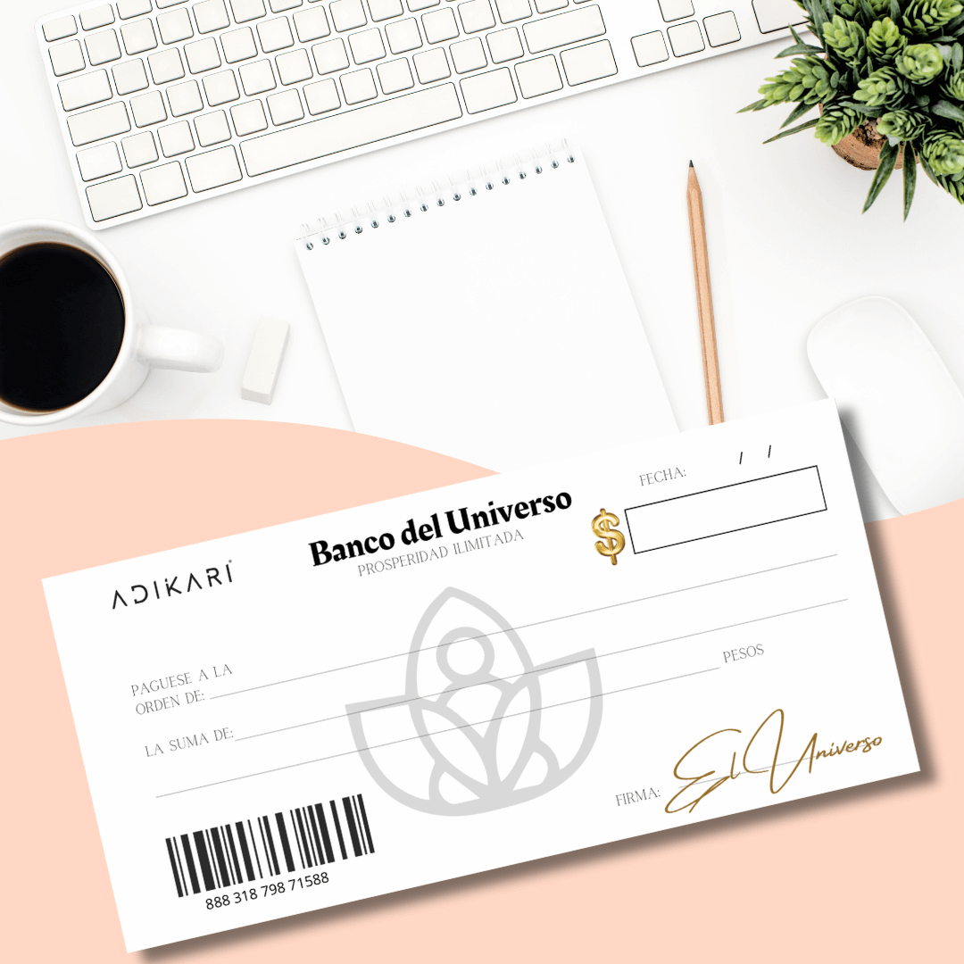 Una chequera de abundancia de color blanco, para intencionar en luna nueva