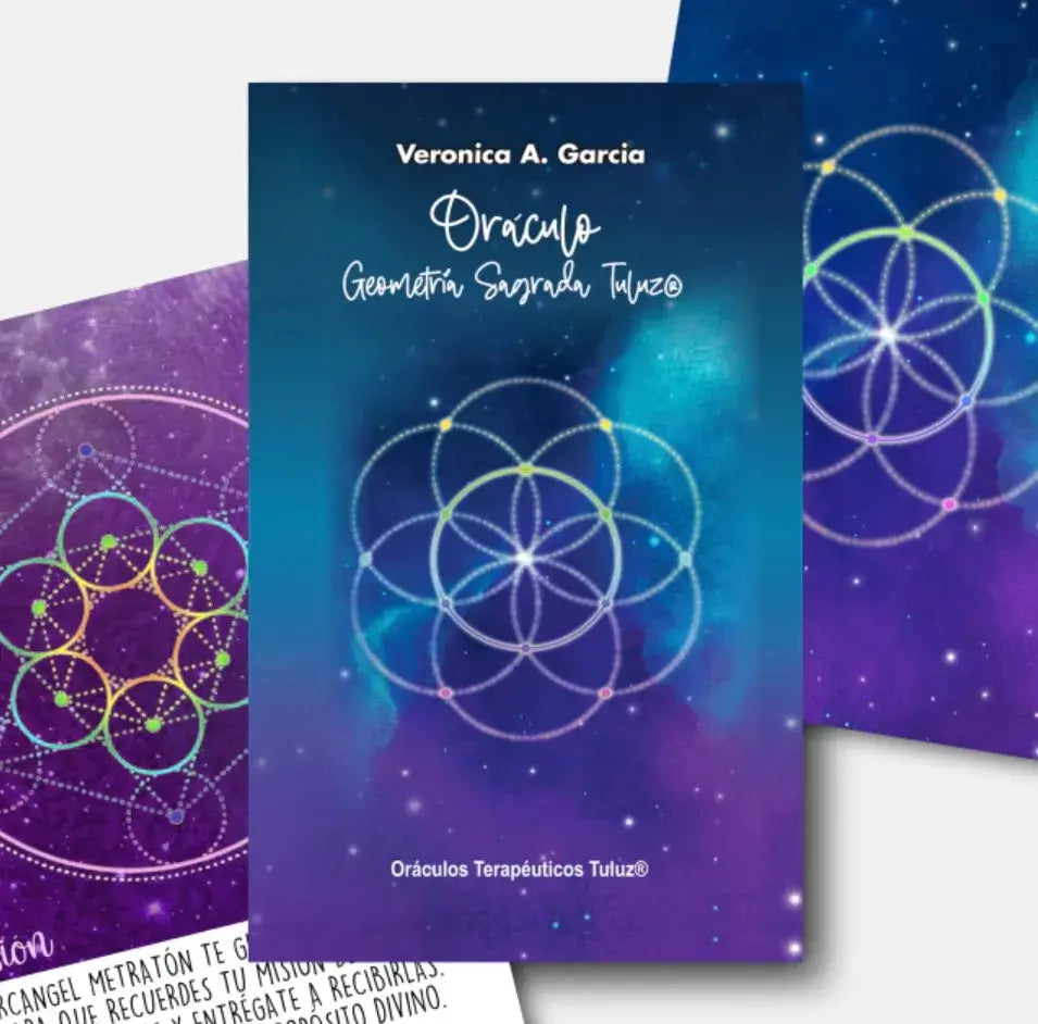 tres oráculos y la portada del Oráculo Geometría Sagrada Tuluz©